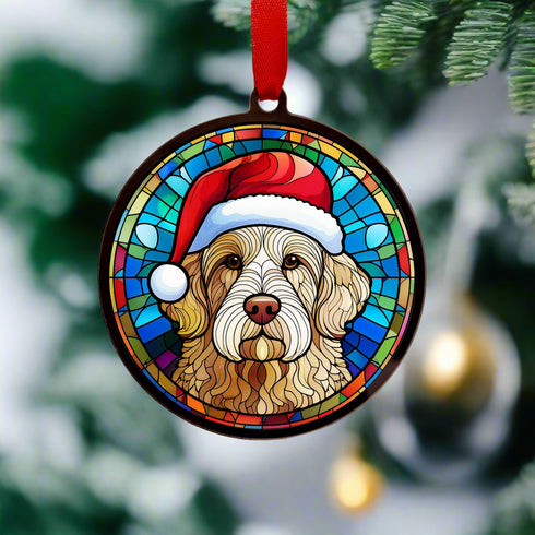 Goldendoodle in Santa Hat Suncatcher Decoration